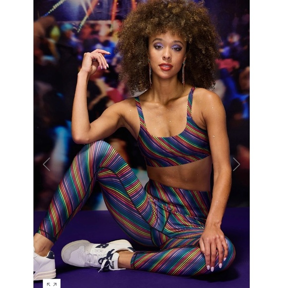 Terez Athletic Leggings Pants Activewear Rainbow Diagonal Stripe Size L - Picture 7 of 7